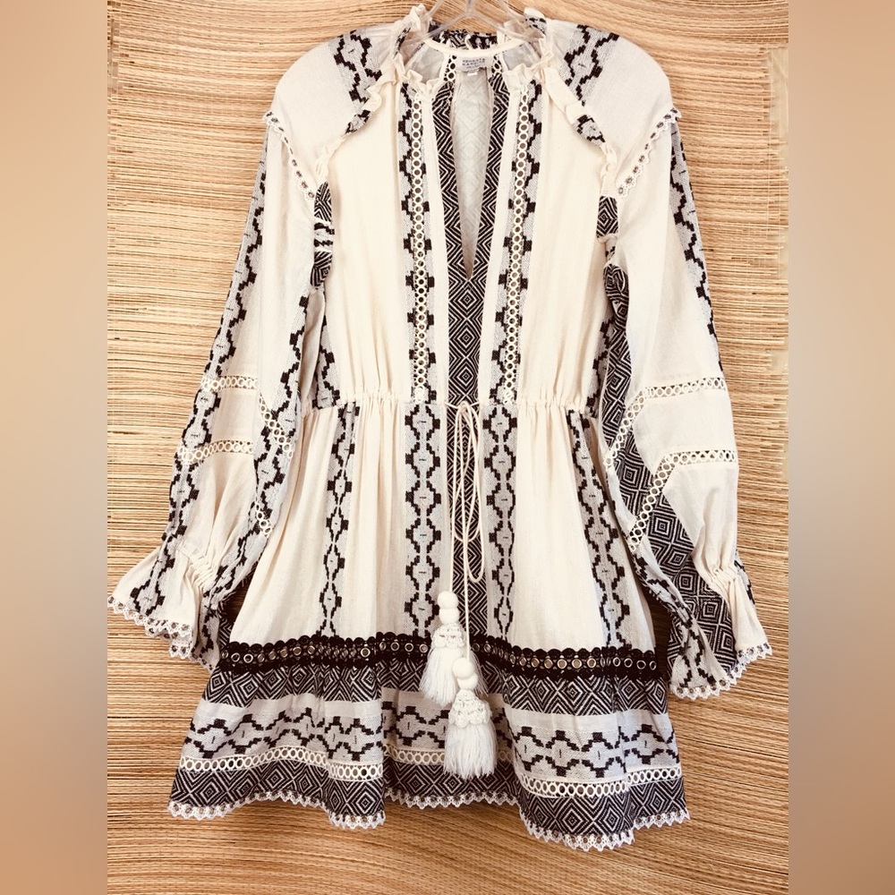 Hemant & Nandita Moira Boho Short Dress In Natural / Black Size M - Picture 6 of 14